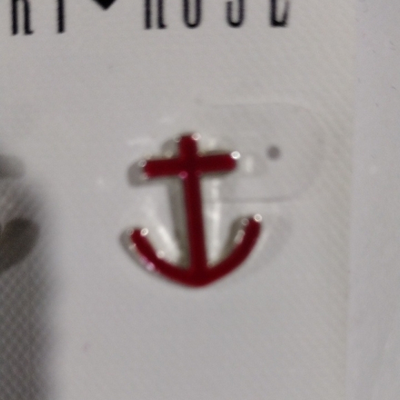 Robert Rose Silver-Tone Red Anchor Post Earrings – Nautical-Inspired Women’s - Picture 5 of 8